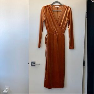 ASOS Rust/Burnt Orange Velvet Wrap Dress.
